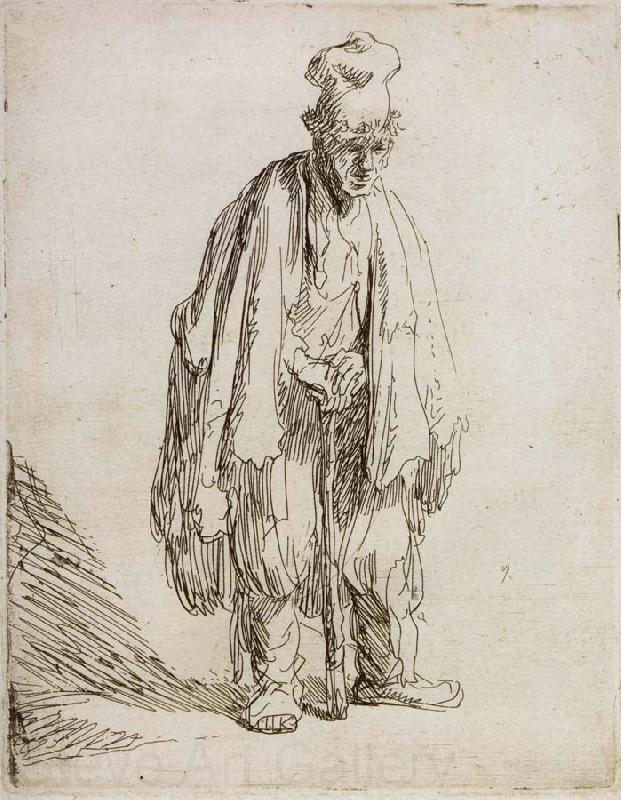 REMBRANDT Harmenszoon van Rijn Beggar in a high cap,Standing and Leaning on a stick Norge oil painting art